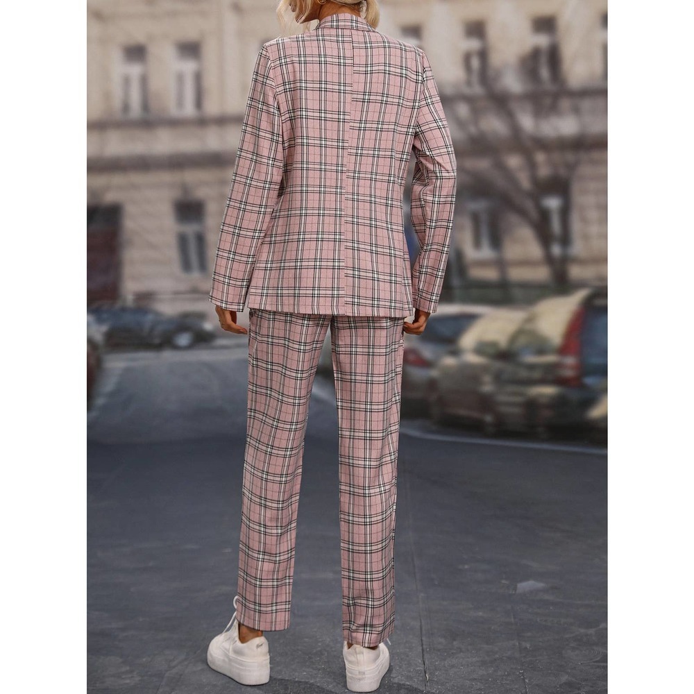 2 piece set pantsuit Plaid Double Breasted Blazer & dress Pants gray - Picture 6 of 8